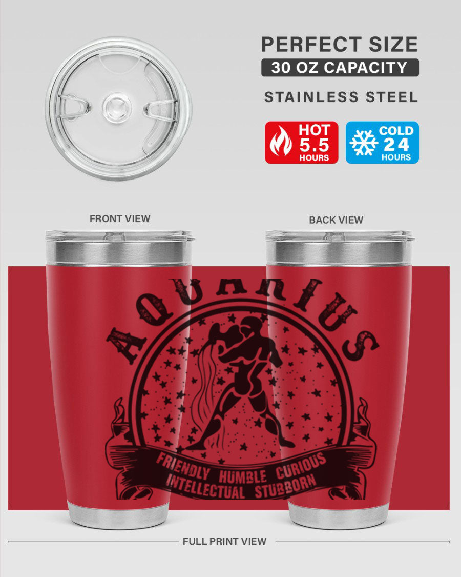 Aquarius 42# zodiac tumbler featuring a sleek stainless steel design with a vibrant zodiac print, perfect for hot and cold beverages.
