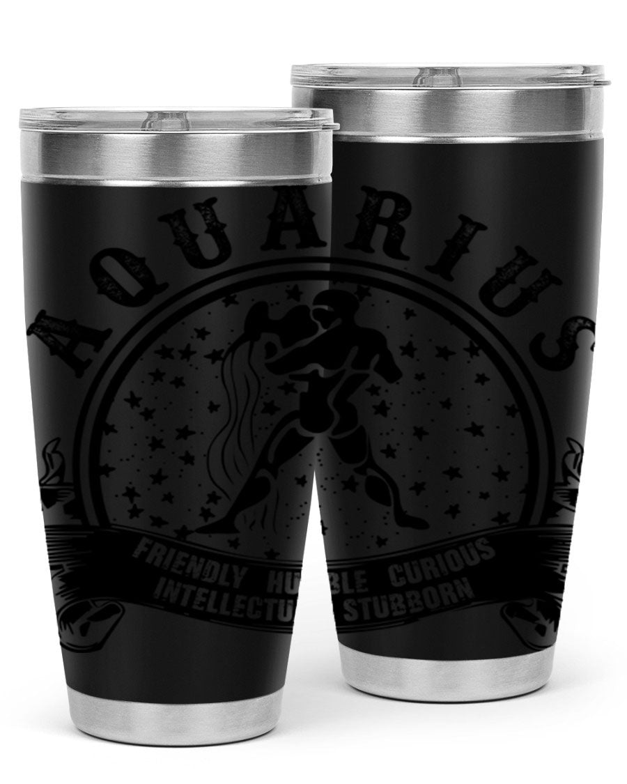 Aquarius 42# zodiac tumbler featuring a sleek stainless steel design with a vibrant zodiac print, perfect for hot and cold beverages.