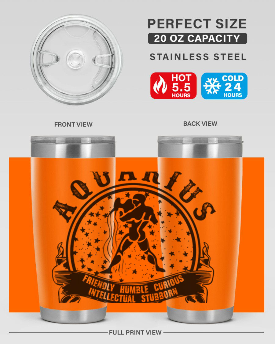 Aquarius 42# zodiac tumbler featuring a sleek stainless steel design with a vibrant zodiac print, perfect for hot and cold beverages.