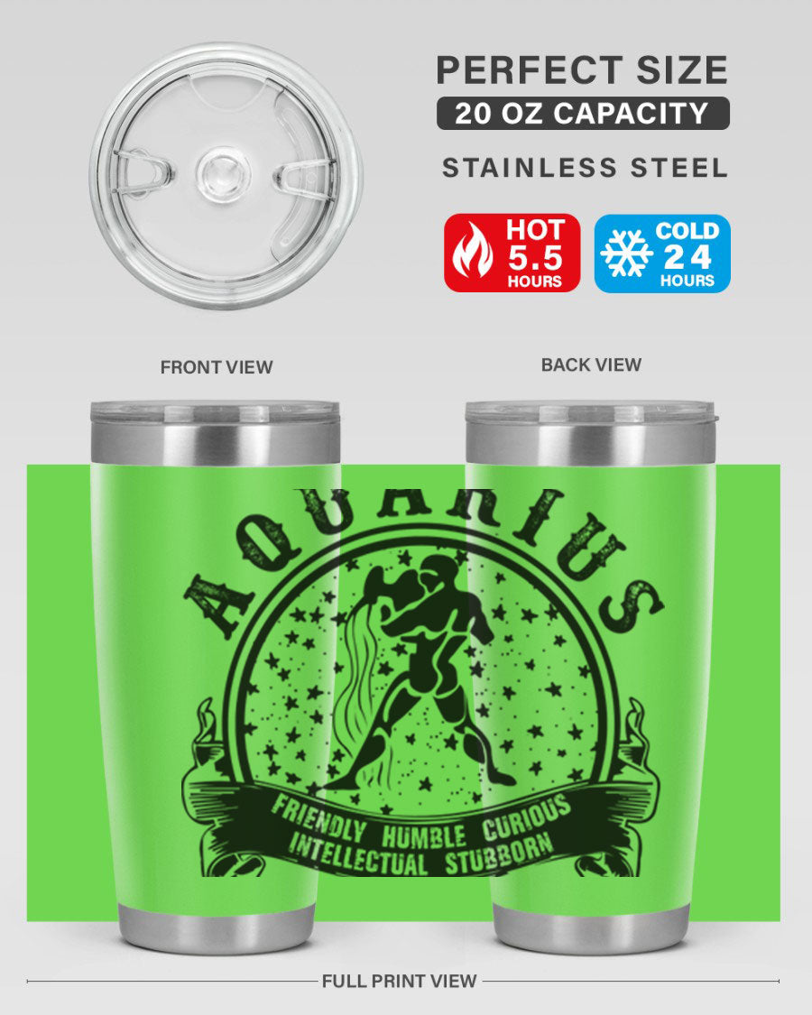 Aquarius 42# zodiac tumbler featuring a sleek stainless steel design with a vibrant zodiac print, perfect for hot and cold beverages.
