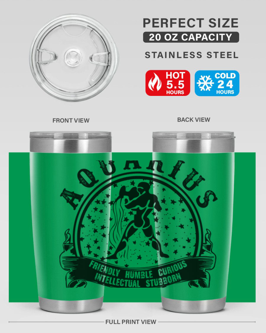 Aquarius 42# zodiac tumbler featuring a sleek stainless steel design with a vibrant zodiac print, perfect for hot and cold beverages.