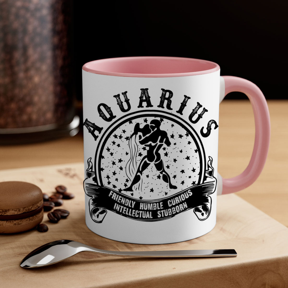 Aquarius 42# Mug featuring a glossy finish, colored handle, and interior, available in multiple colors and sizes.