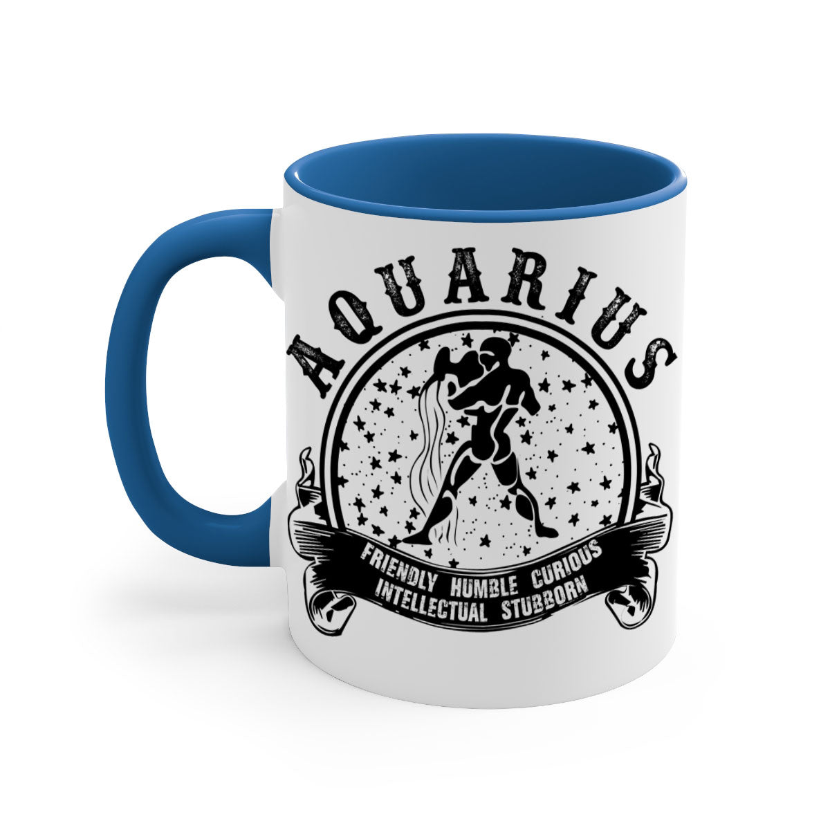Aquarius 42# Mug featuring a glossy finish, colored handle, and interior, available in multiple colors and sizes.