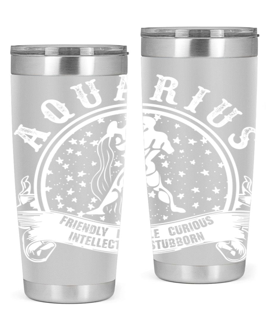 Aquarius 43# zodiac tumbler in stainless steel with a vibrant design, featuring a drink-thru lid and double wall vacuum insulation.