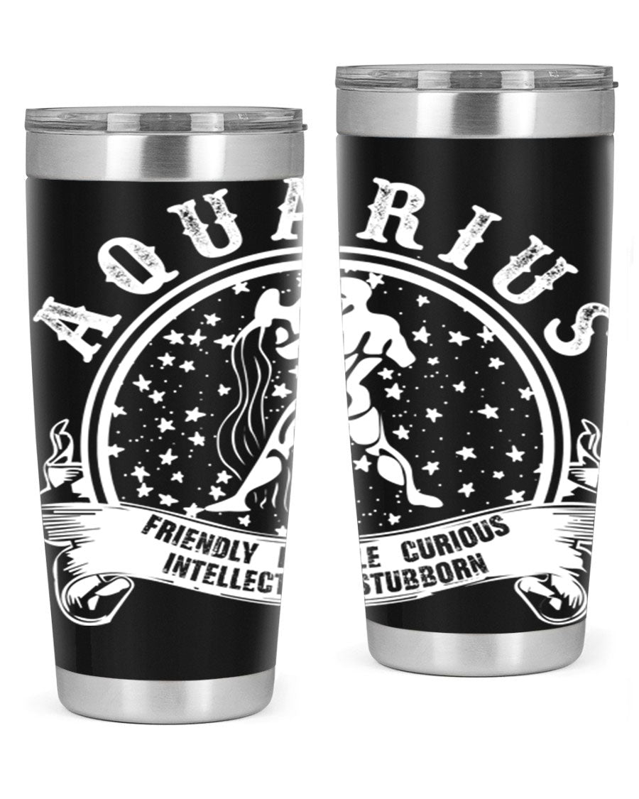 Aquarius 43# zodiac tumbler in stainless steel with a vibrant design, featuring a drink-thru lid and double wall vacuum insulation.