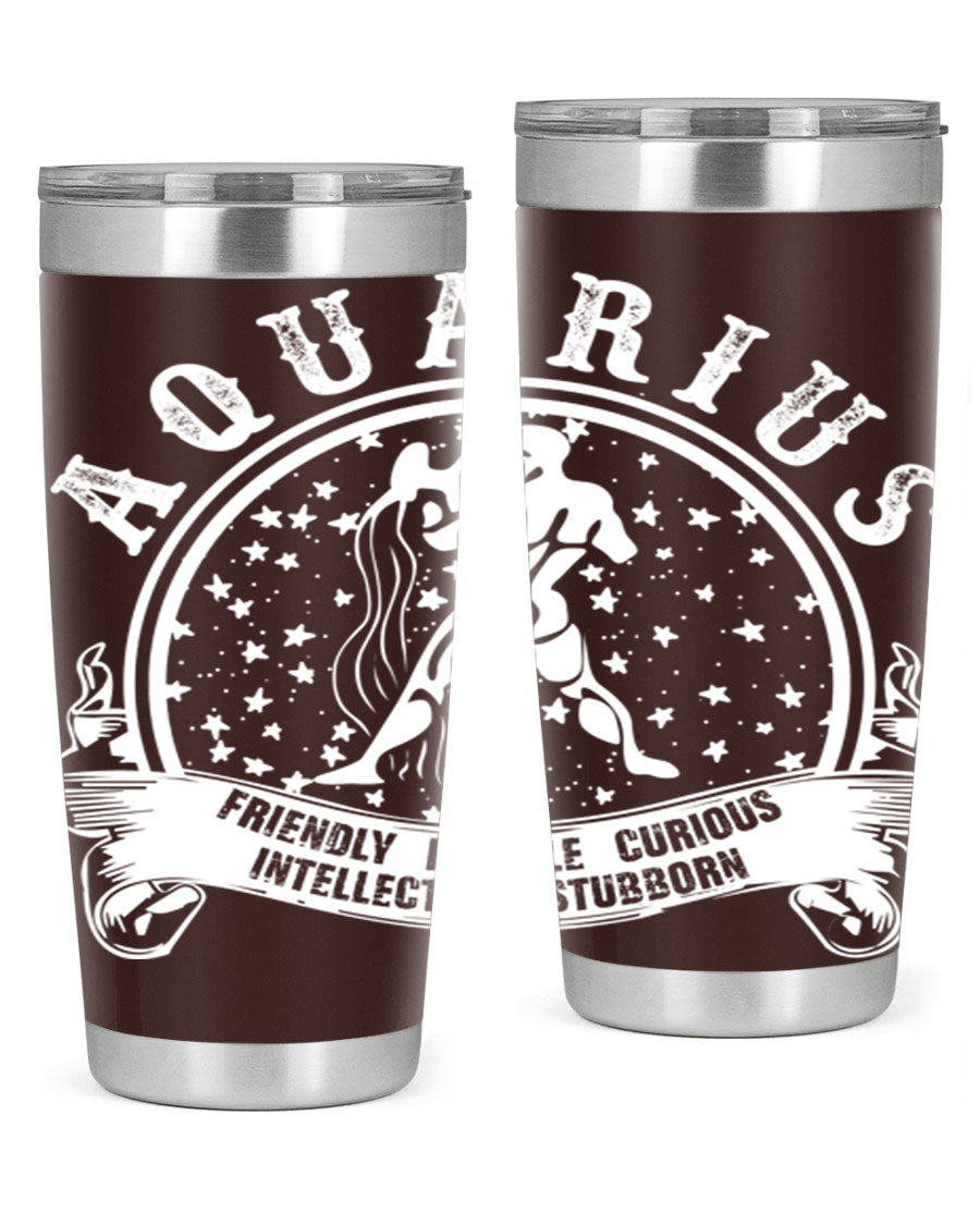 Aquarius 43# zodiac tumbler in stainless steel with a vibrant design, featuring a drink-thru lid and double wall vacuum insulation.