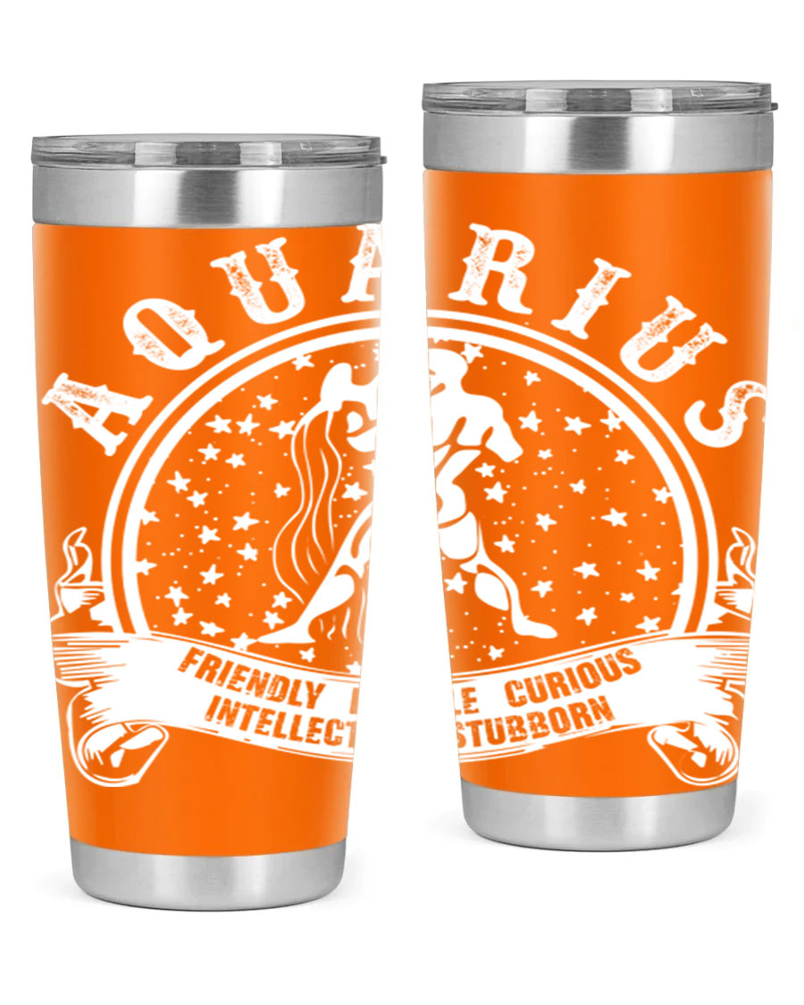 Aquarius 43# zodiac tumbler in stainless steel with a vibrant design, featuring a drink-thru lid and double wall vacuum insulation.