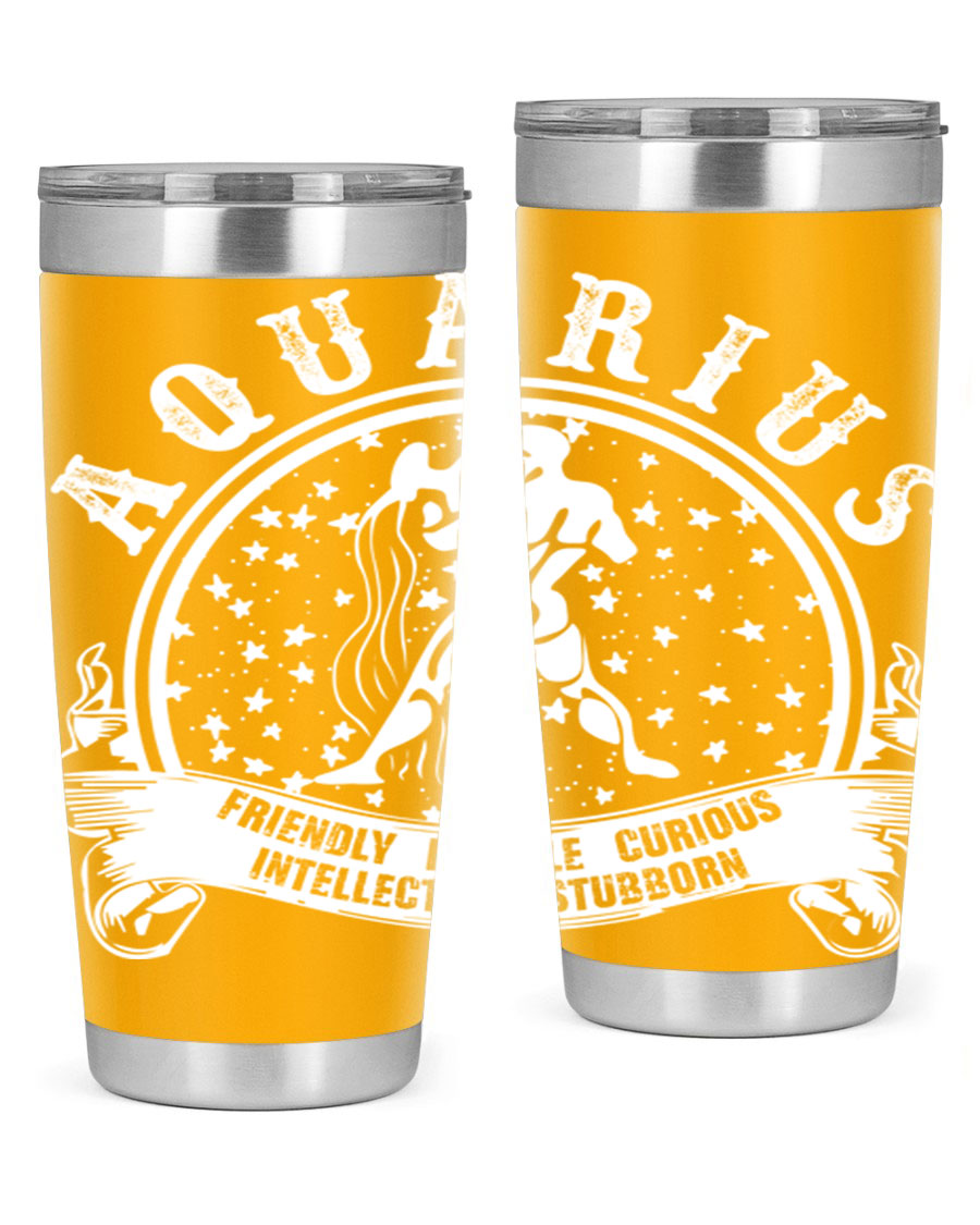 Aquarius 43# zodiac tumbler in stainless steel with a vibrant design, featuring a drink-thru lid and double wall vacuum insulation.
