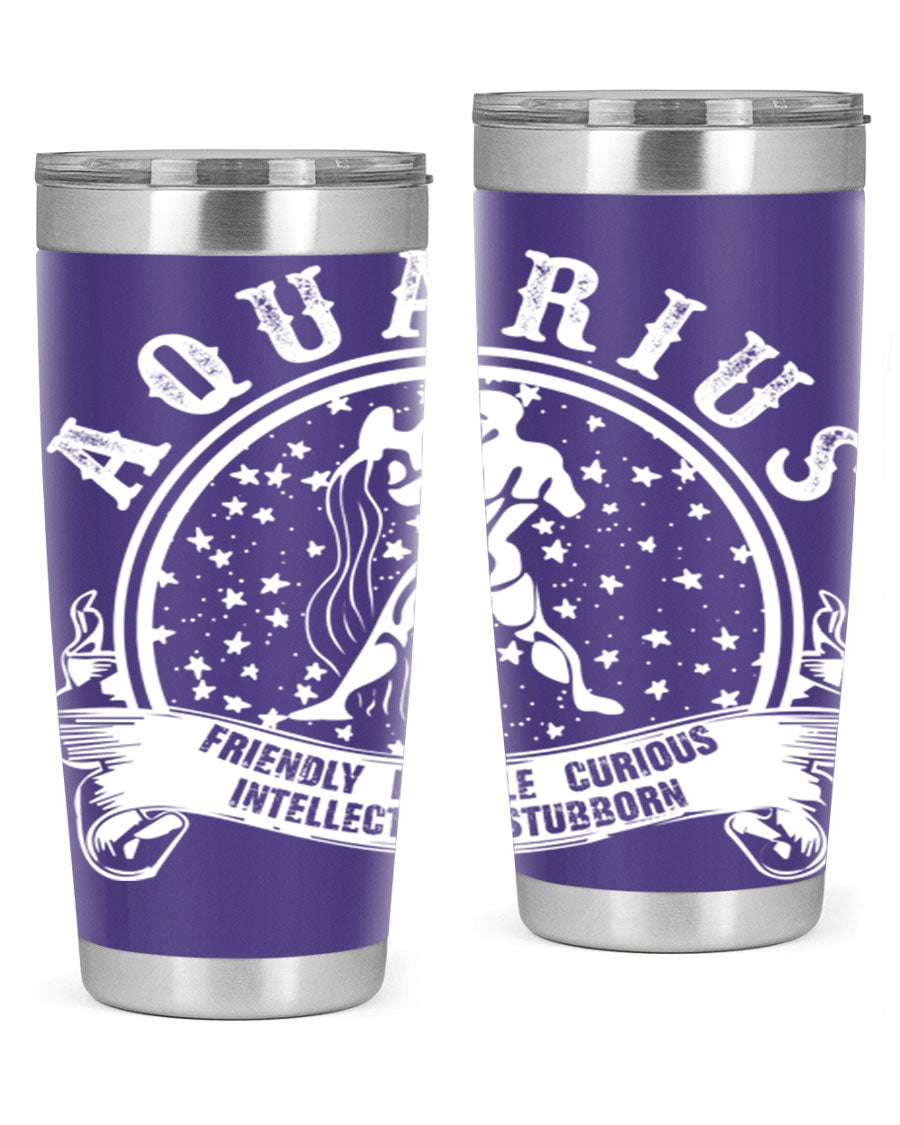 Aquarius 43# zodiac tumbler in stainless steel with a vibrant design, featuring a drink-thru lid and double wall vacuum insulation.
