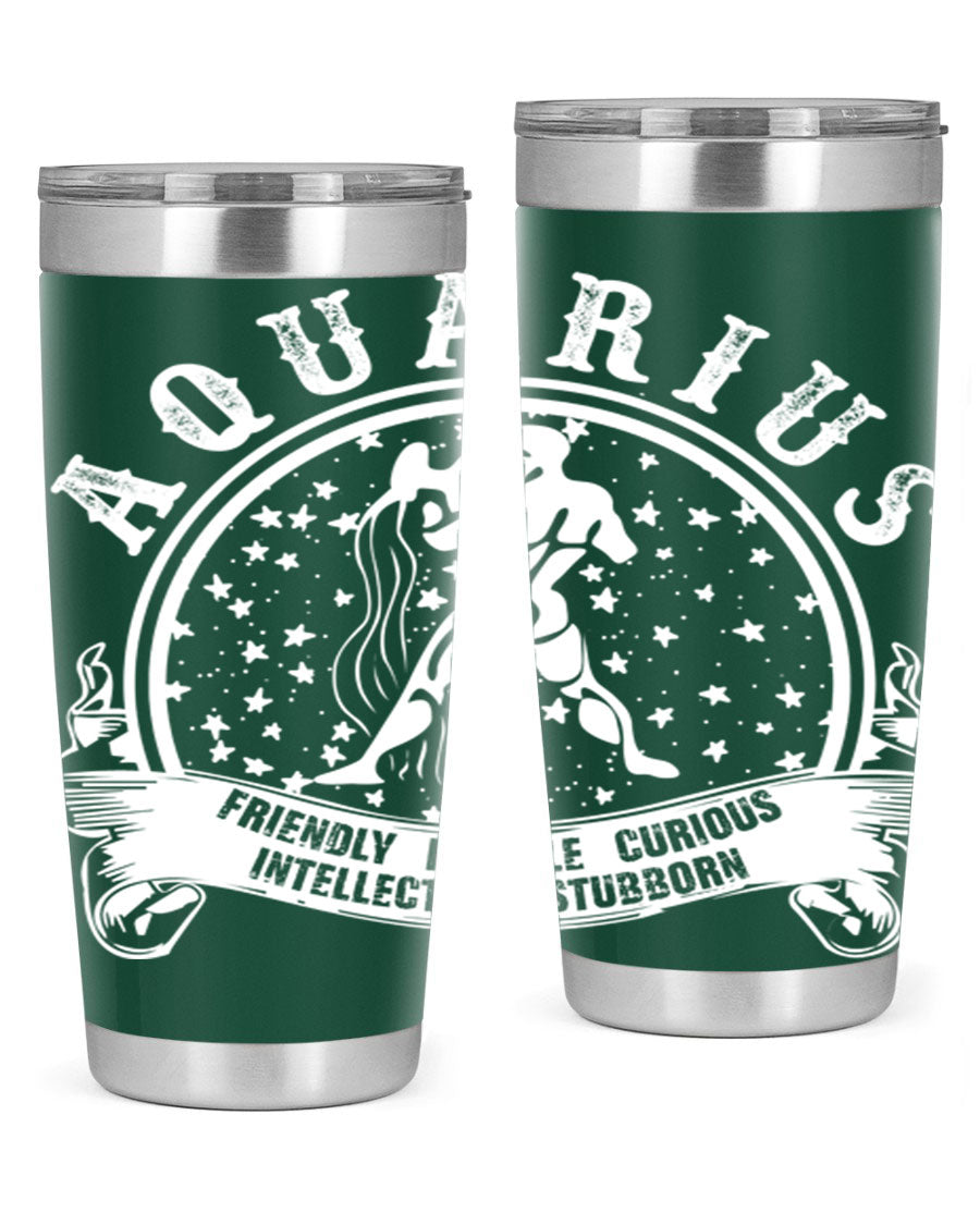 Aquarius 43# zodiac tumbler in stainless steel with a vibrant design, featuring a drink-thru lid and double wall vacuum insulation.