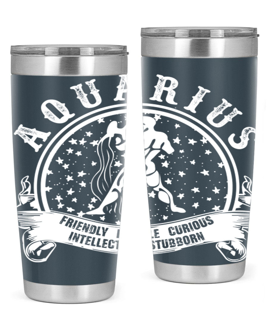 Aquarius 43# zodiac tumbler in stainless steel with a vibrant design, featuring a drink-thru lid and double wall vacuum insulation.