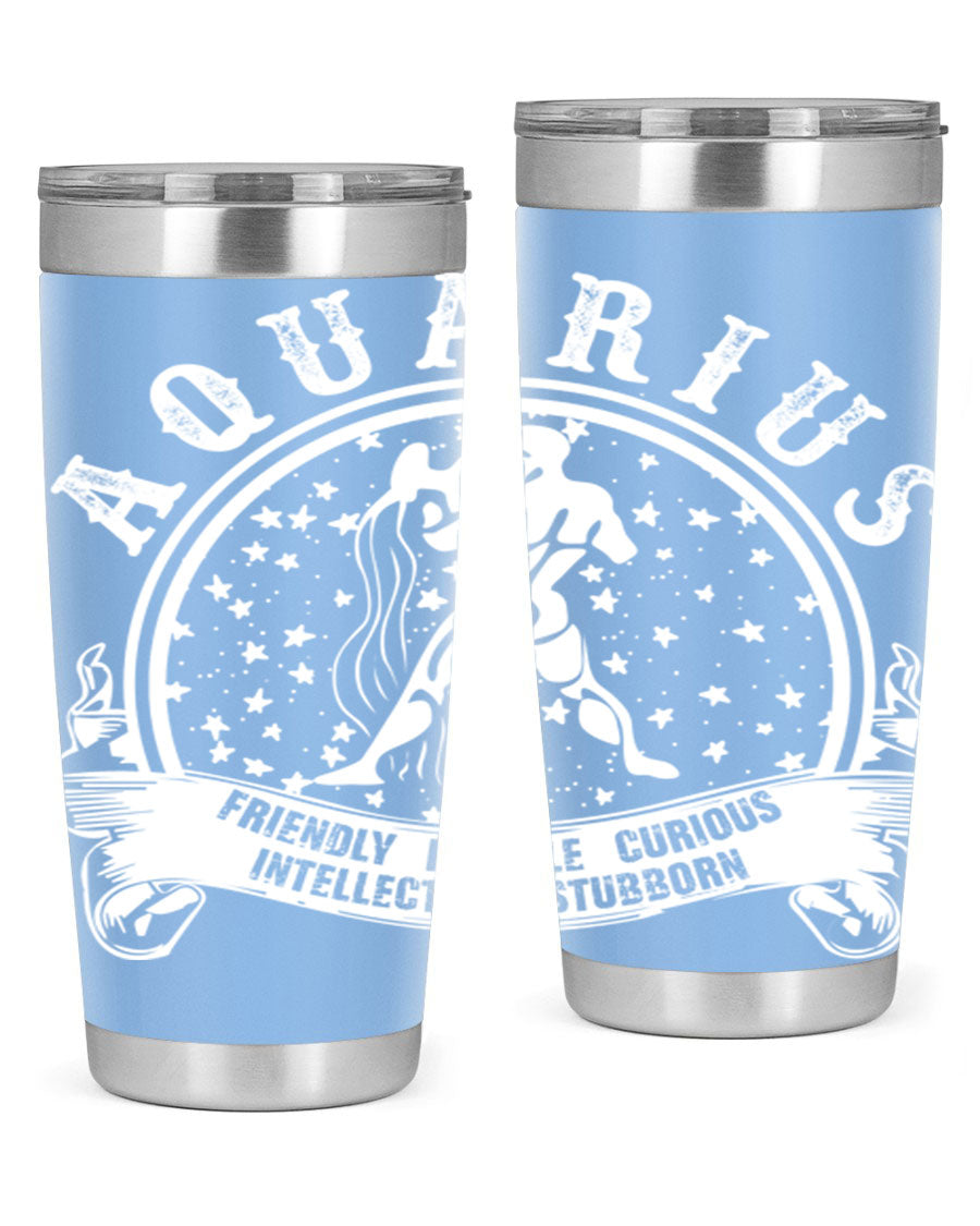 Aquarius 43# zodiac tumbler in stainless steel with a vibrant design, featuring a drink-thru lid and double wall vacuum insulation.