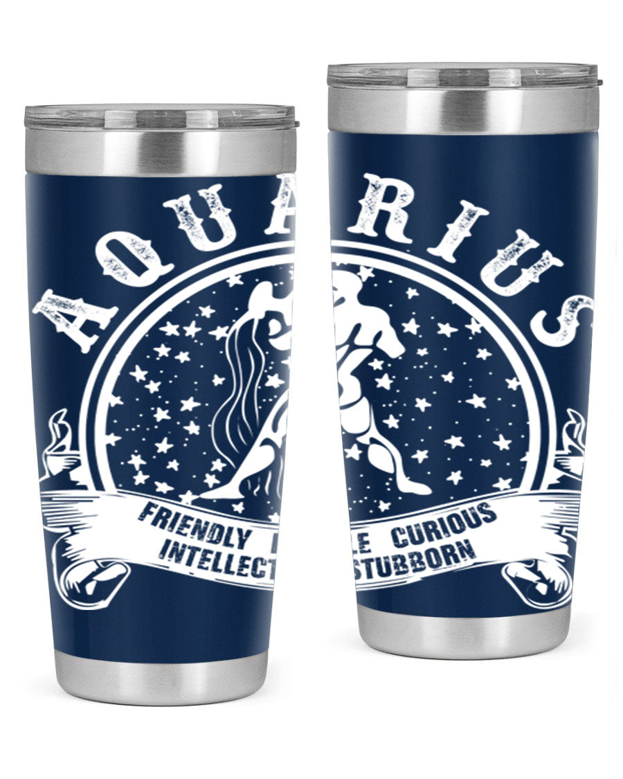 Aquarius 43# zodiac tumbler in stainless steel with a vibrant design, featuring a drink-thru lid and double wall vacuum insulation.