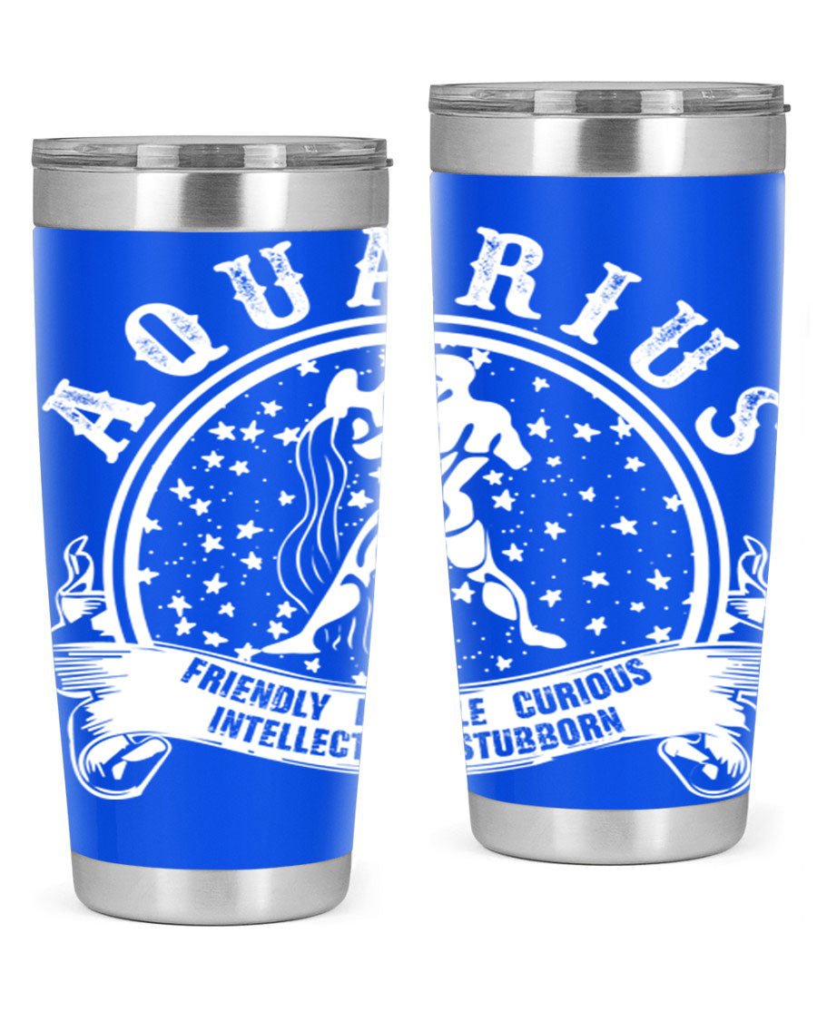Aquarius 43# zodiac tumbler in stainless steel with a vibrant design, featuring a drink-thru lid and double wall vacuum insulation.