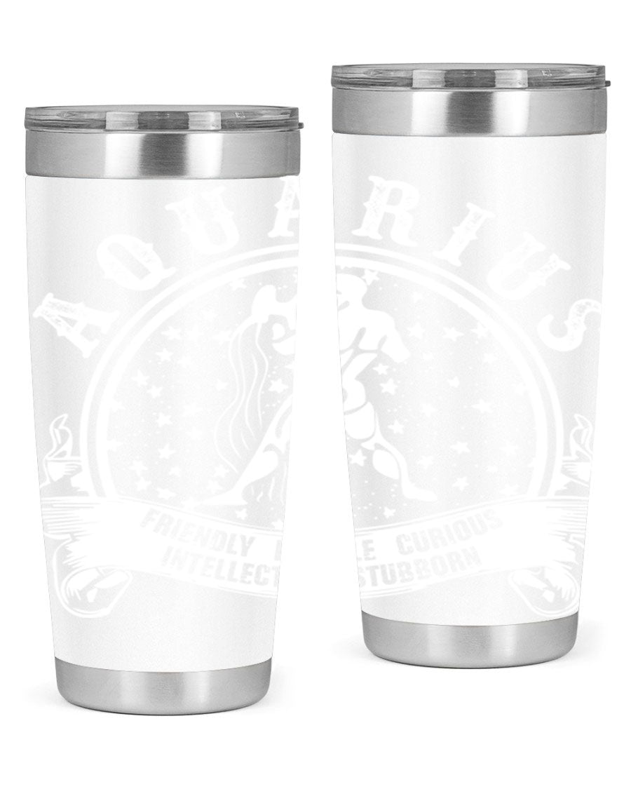 Aquarius 43# zodiac tumbler in stainless steel with a vibrant design, featuring a drink-thru lid and double wall vacuum insulation.