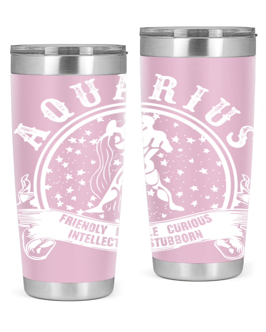 Aquarius 43# zodiac tumbler in stainless steel with a vibrant design, featuring a drink-thru lid and double wall vacuum insulation.
