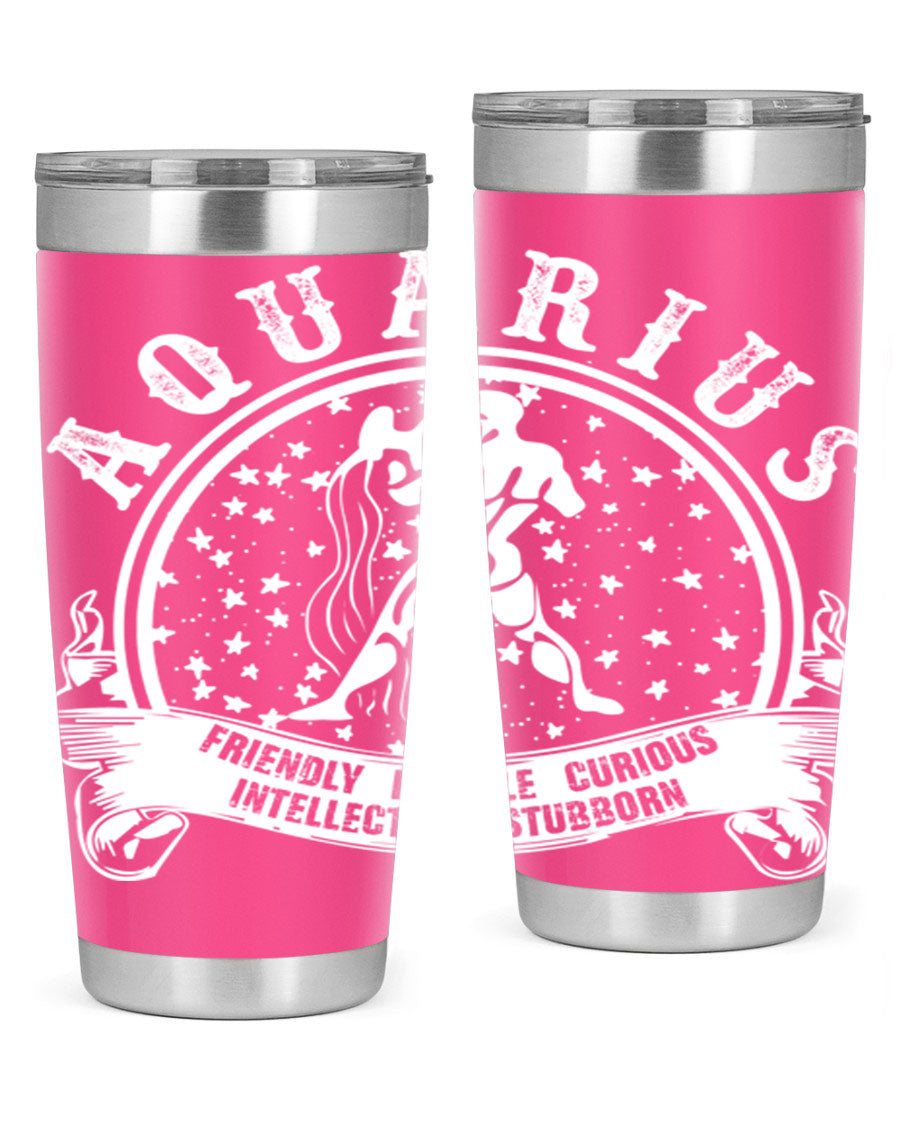 Aquarius 43# zodiac tumbler in stainless steel with a vibrant design, featuring a drink-thru lid and double wall vacuum insulation.