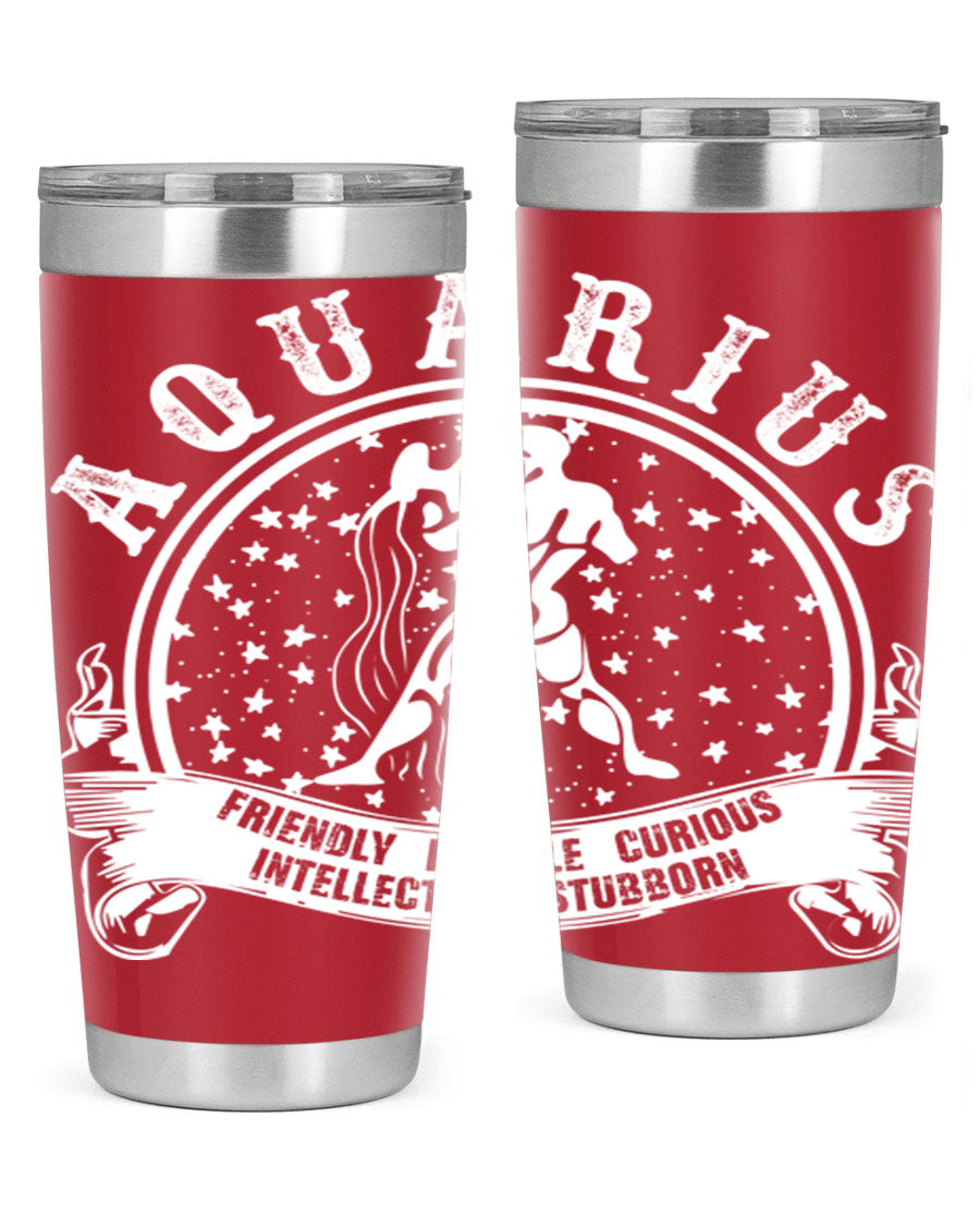 Aquarius 43# zodiac tumbler in stainless steel with a vibrant design, featuring a drink-thru lid and double wall vacuum insulation.