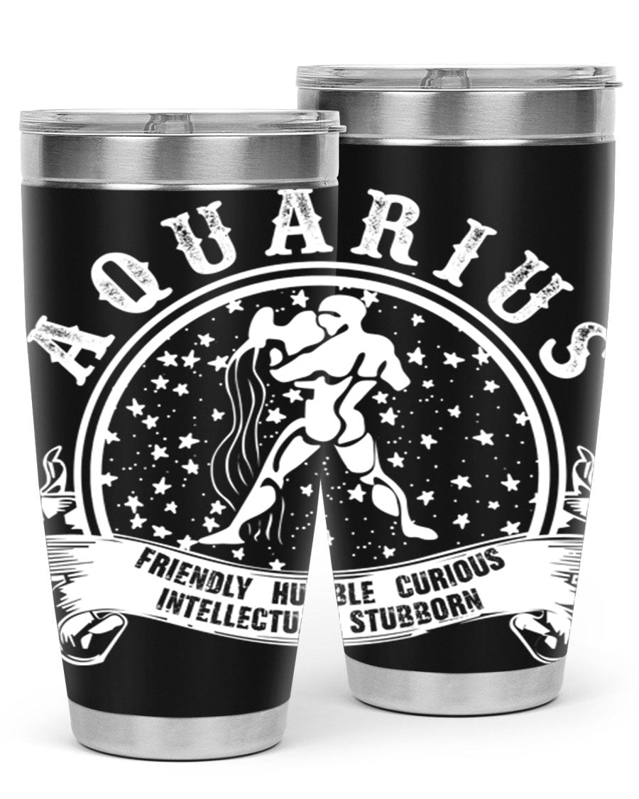 Aquarius 43# zodiac tumbler in stainless steel with a vibrant design, featuring a drink-thru lid and double wall vacuum insulation.
