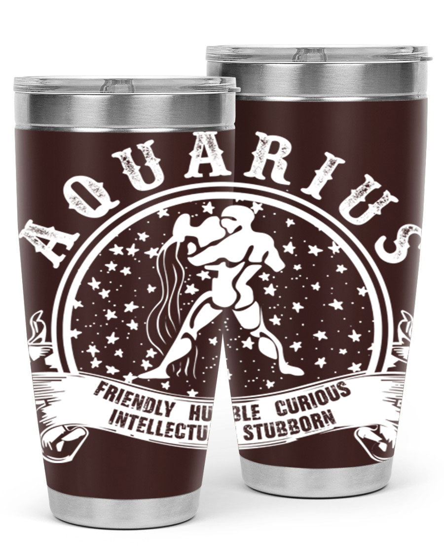 Aquarius 43# zodiac tumbler in stainless steel with a vibrant design, featuring a drink-thru lid and double wall vacuum insulation.