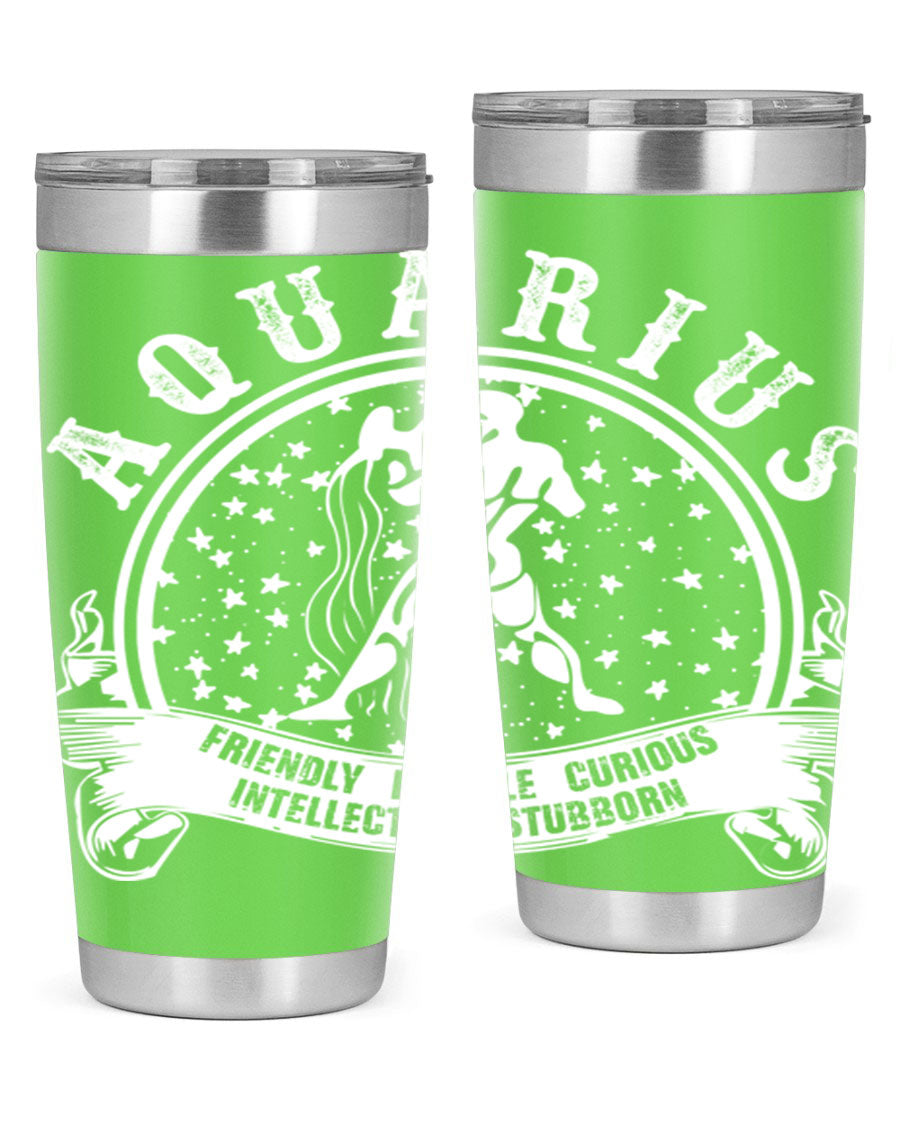 Aquarius 43# zodiac tumbler in stainless steel with a vibrant design, featuring a drink-thru lid and double wall vacuum insulation.