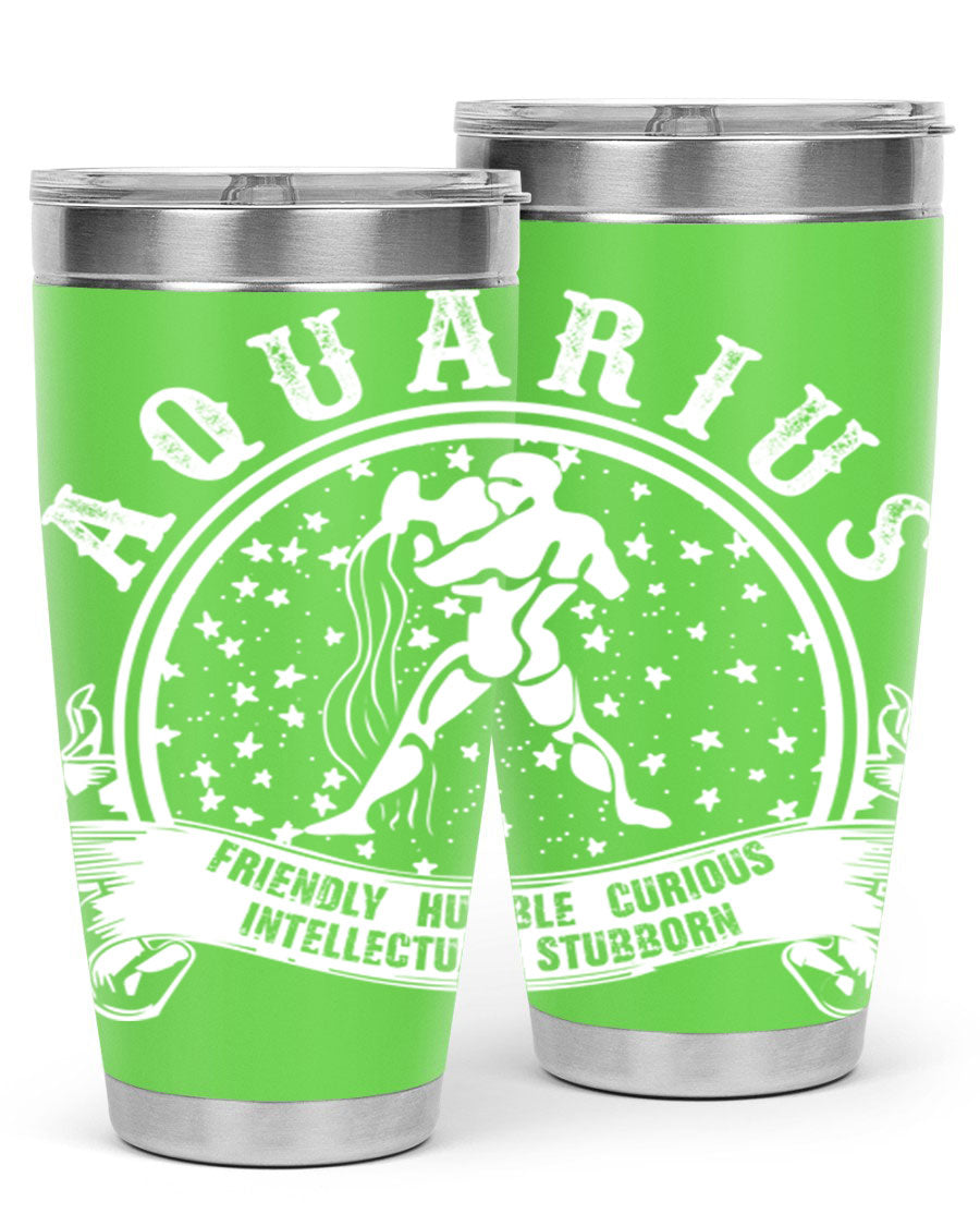 Aquarius 43# zodiac tumbler in stainless steel with a vibrant design, featuring a drink-thru lid and double wall vacuum insulation.
