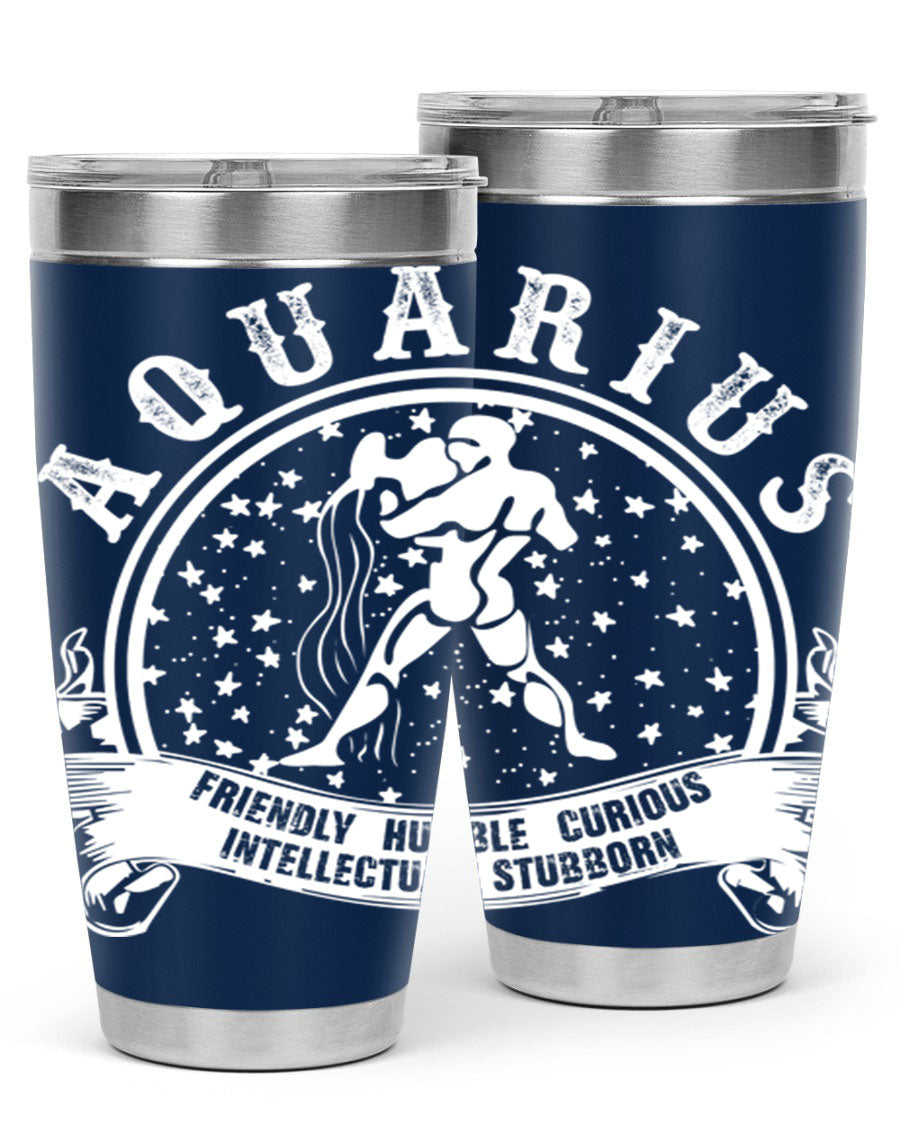 Aquarius 43# zodiac tumbler in stainless steel with a vibrant design, featuring a drink-thru lid and double wall vacuum insulation.