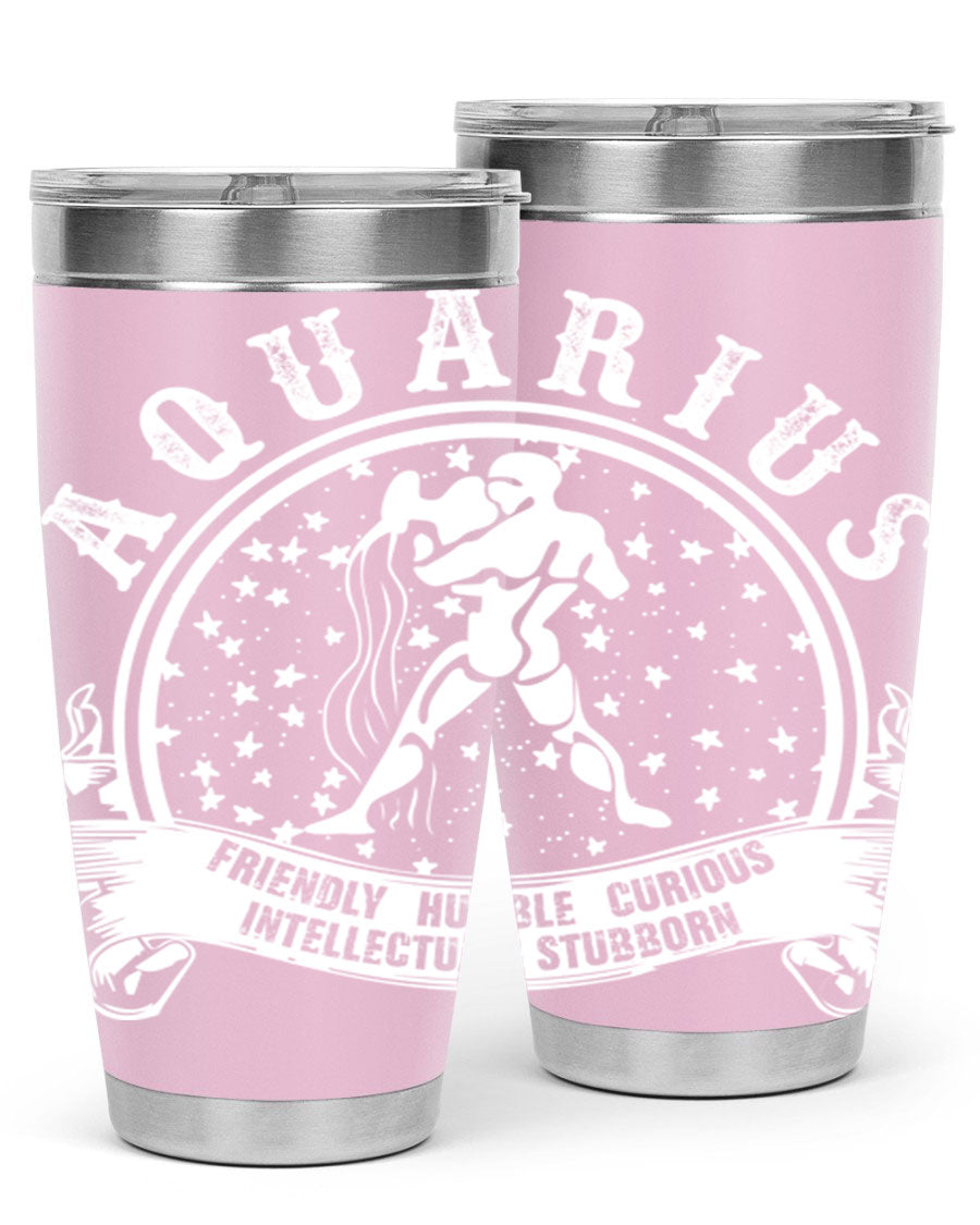 Aquarius 43# zodiac tumbler in stainless steel with a vibrant design, featuring a drink-thru lid and double wall vacuum insulation.