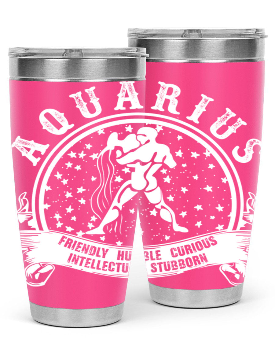 Aquarius 43# zodiac tumbler in stainless steel with a vibrant design, featuring a drink-thru lid and double wall vacuum insulation.