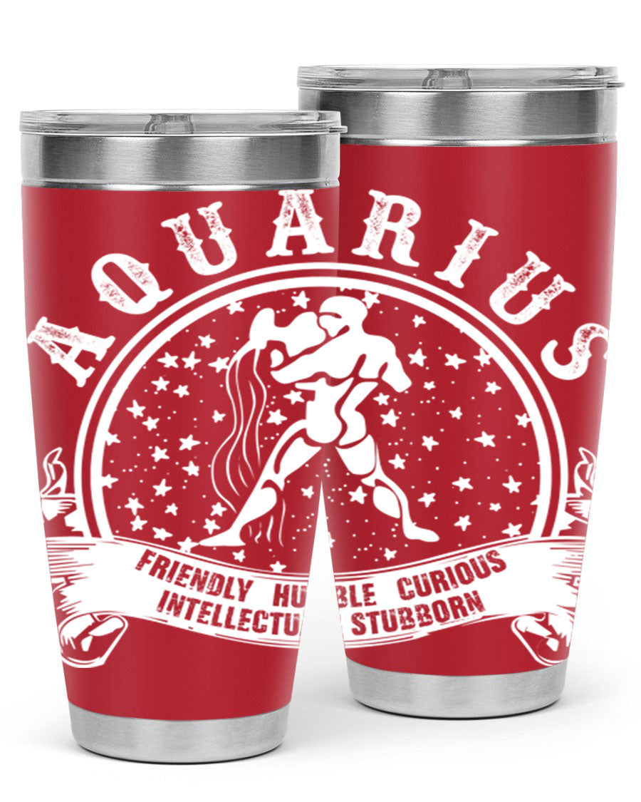 Aquarius 43# zodiac tumbler in stainless steel with a vibrant design, featuring a drink-thru lid and double wall vacuum insulation.