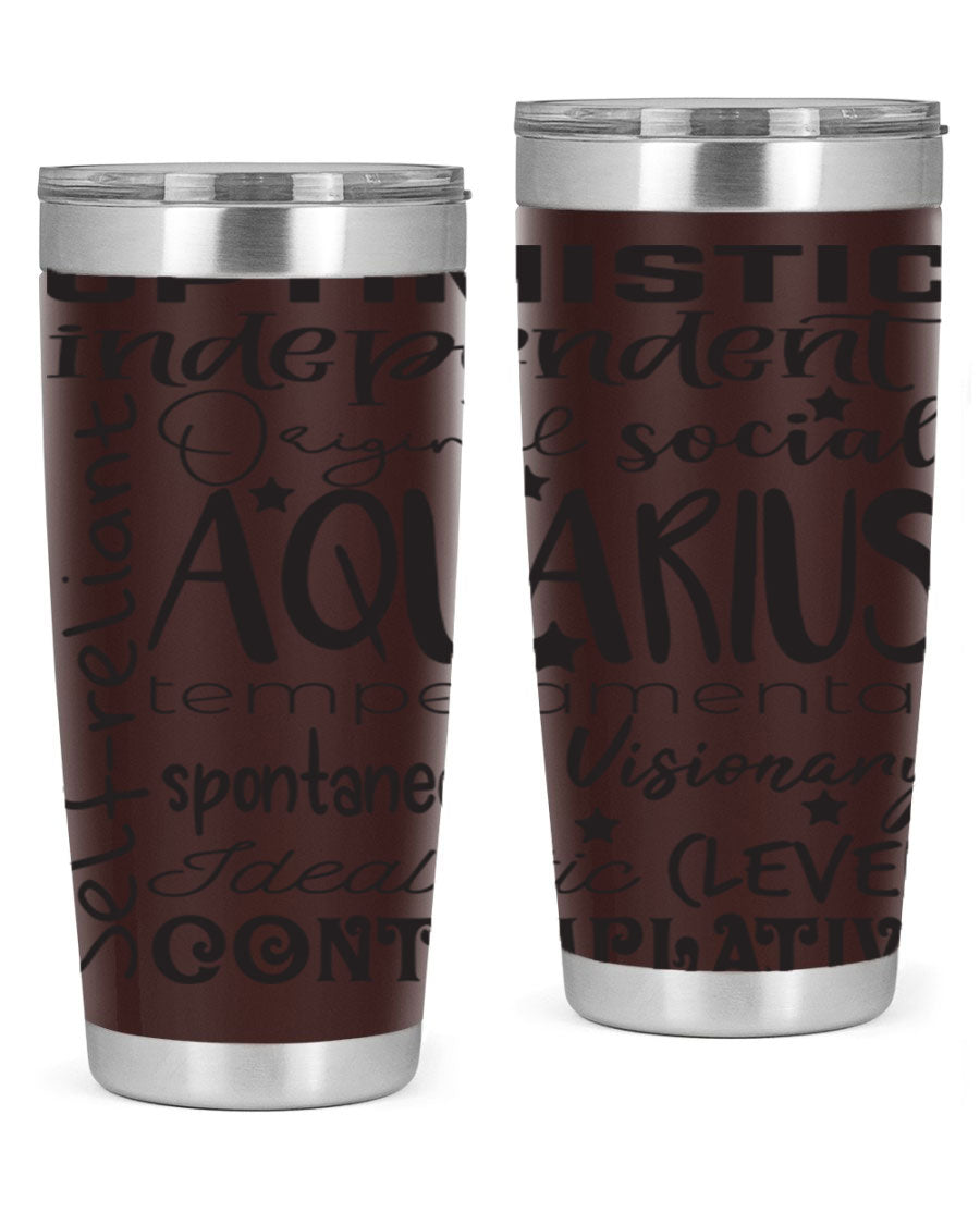 Aquarius 563# Tumbler in stainless steel with a sleek design, featuring a press-in lid and vibrant zodiac print.