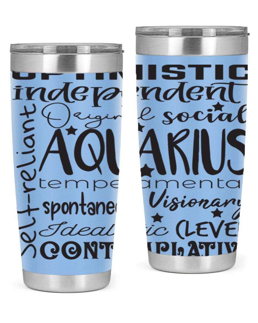 Aquarius 563# Tumbler in stainless steel with a sleek design, featuring a press-in lid and vibrant zodiac print.