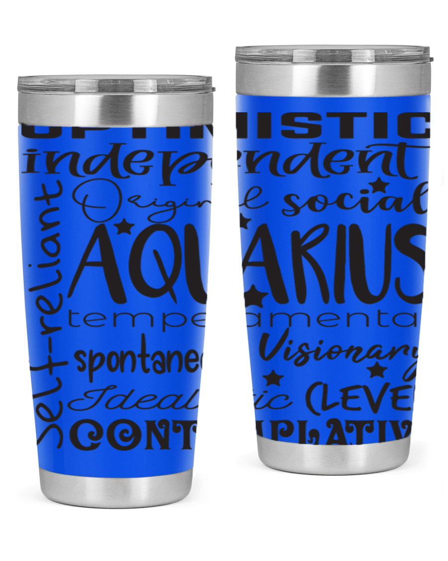 Aquarius 563# Tumbler in stainless steel with a sleek design, featuring a press-in lid and vibrant zodiac print.