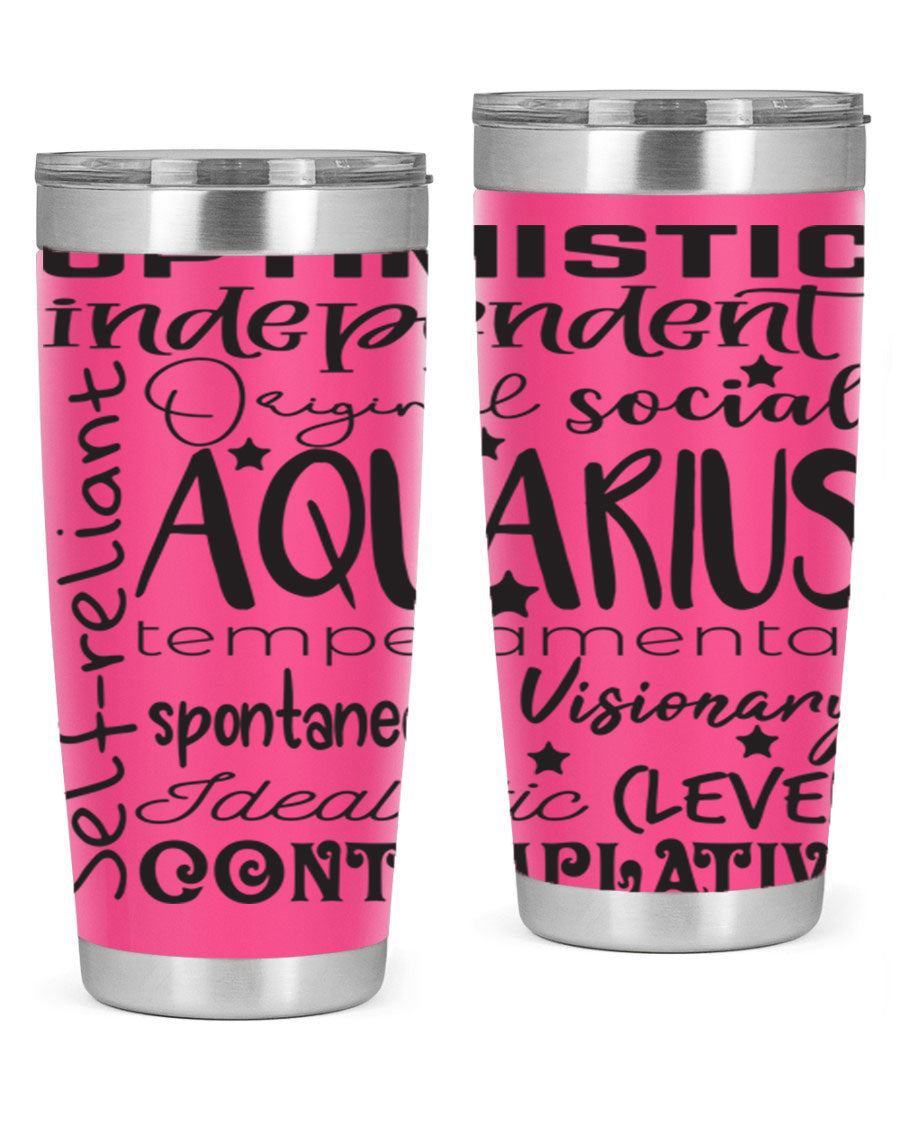 Aquarius 563# Tumbler in stainless steel with a sleek design, featuring a press-in lid and vibrant zodiac print.