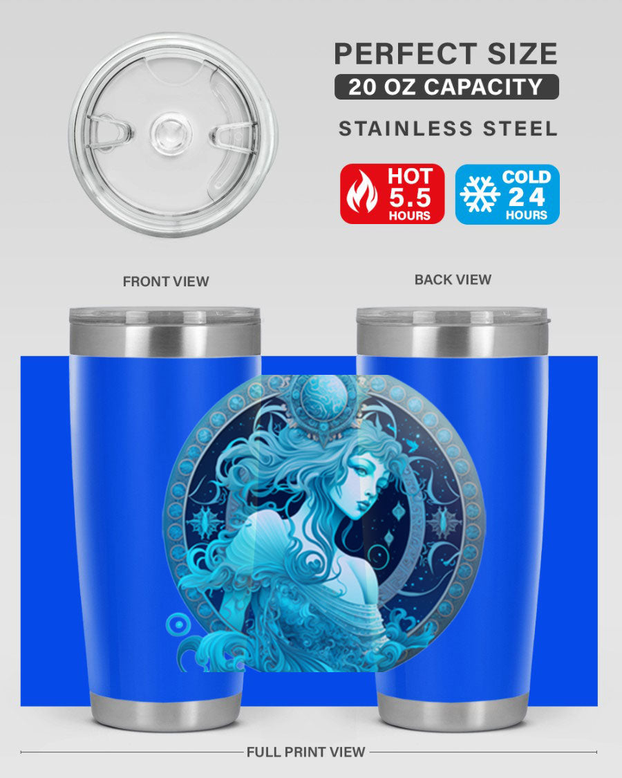 Aquarius 63# Tumbler featuring a double wall vacuum stainless steel design with a vibrant zodiac print.