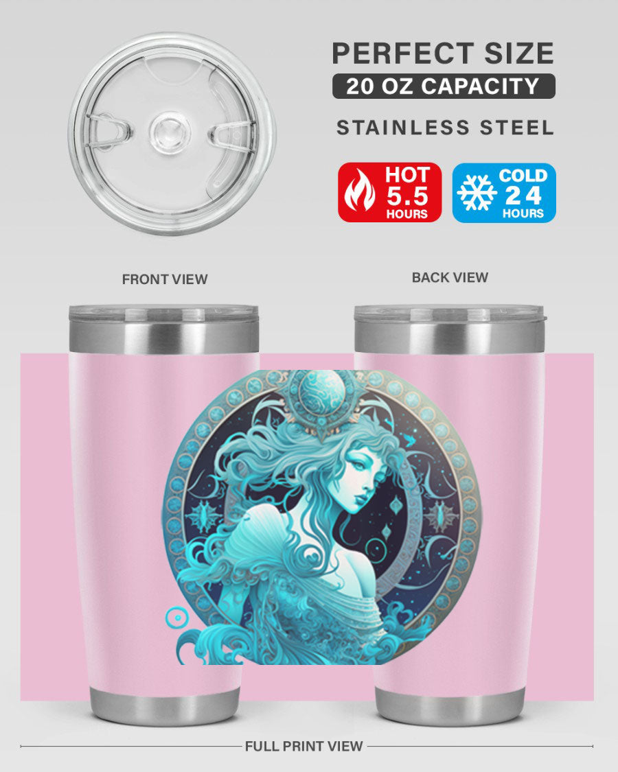 Aquarius 63# Tumbler featuring a double wall vacuum stainless steel design with a vibrant zodiac print.