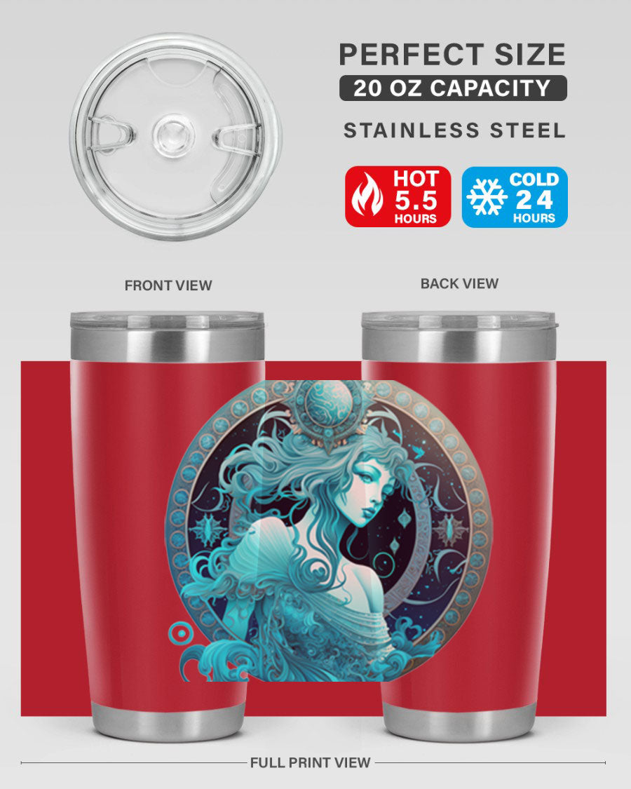 Aquarius 63# Tumbler featuring a double wall vacuum stainless steel design with a vibrant zodiac print.