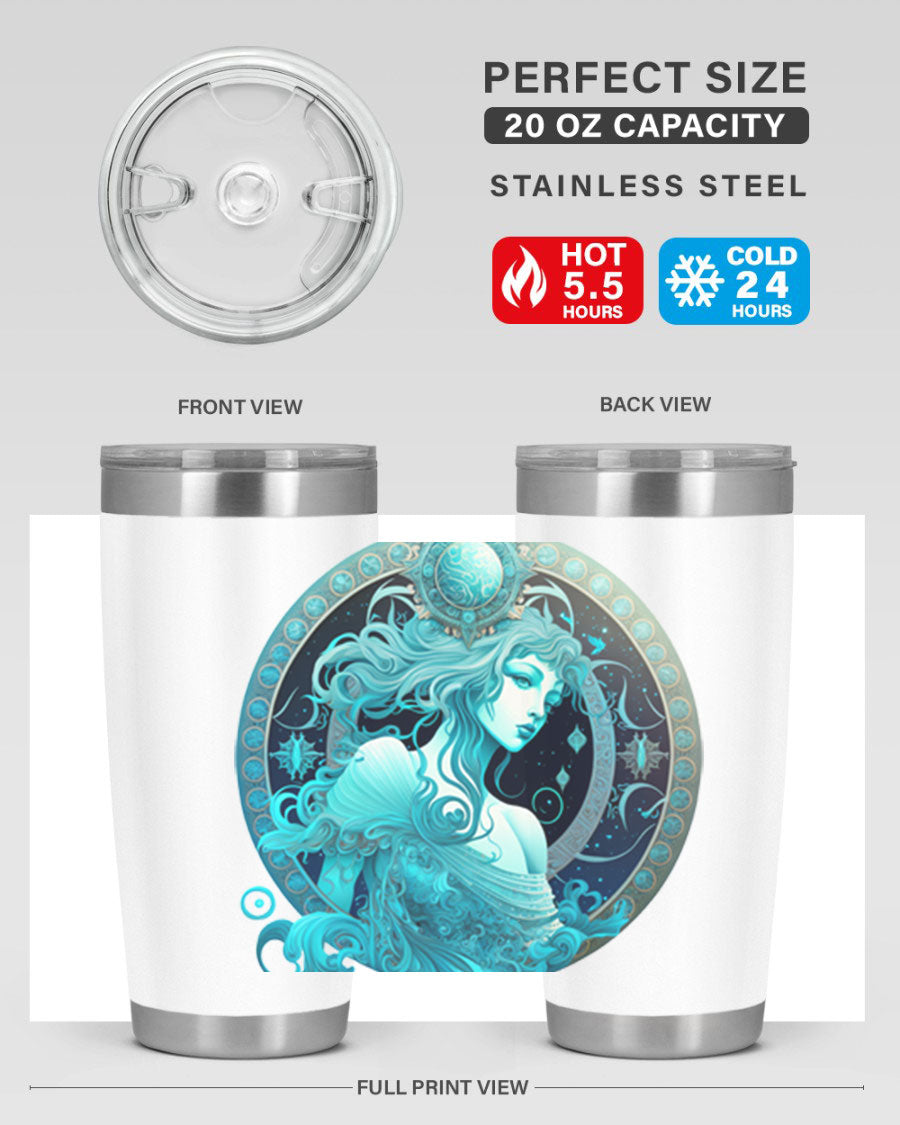 Aquarius 63# Tumbler featuring a double wall vacuum stainless steel design with a vibrant zodiac print.