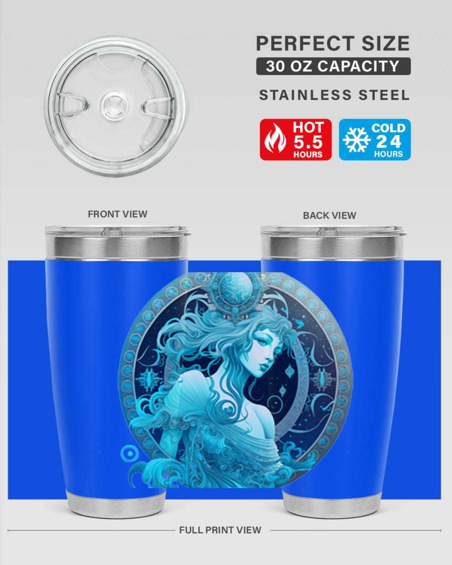 Aquarius 63# Tumbler featuring a double wall vacuum stainless steel design with a vibrant zodiac print.