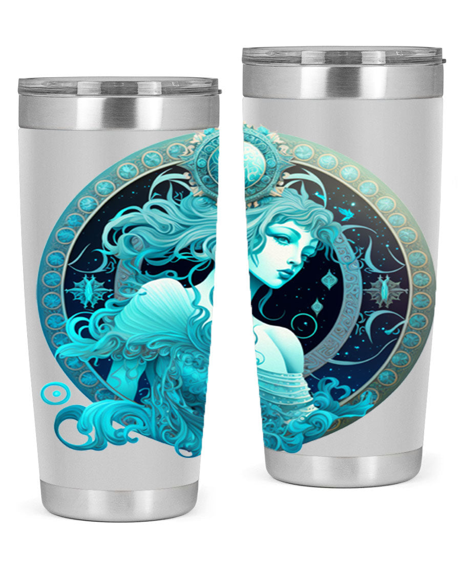 Aquarius 63# Tumbler featuring a double wall vacuum stainless steel design with a vibrant zodiac print.