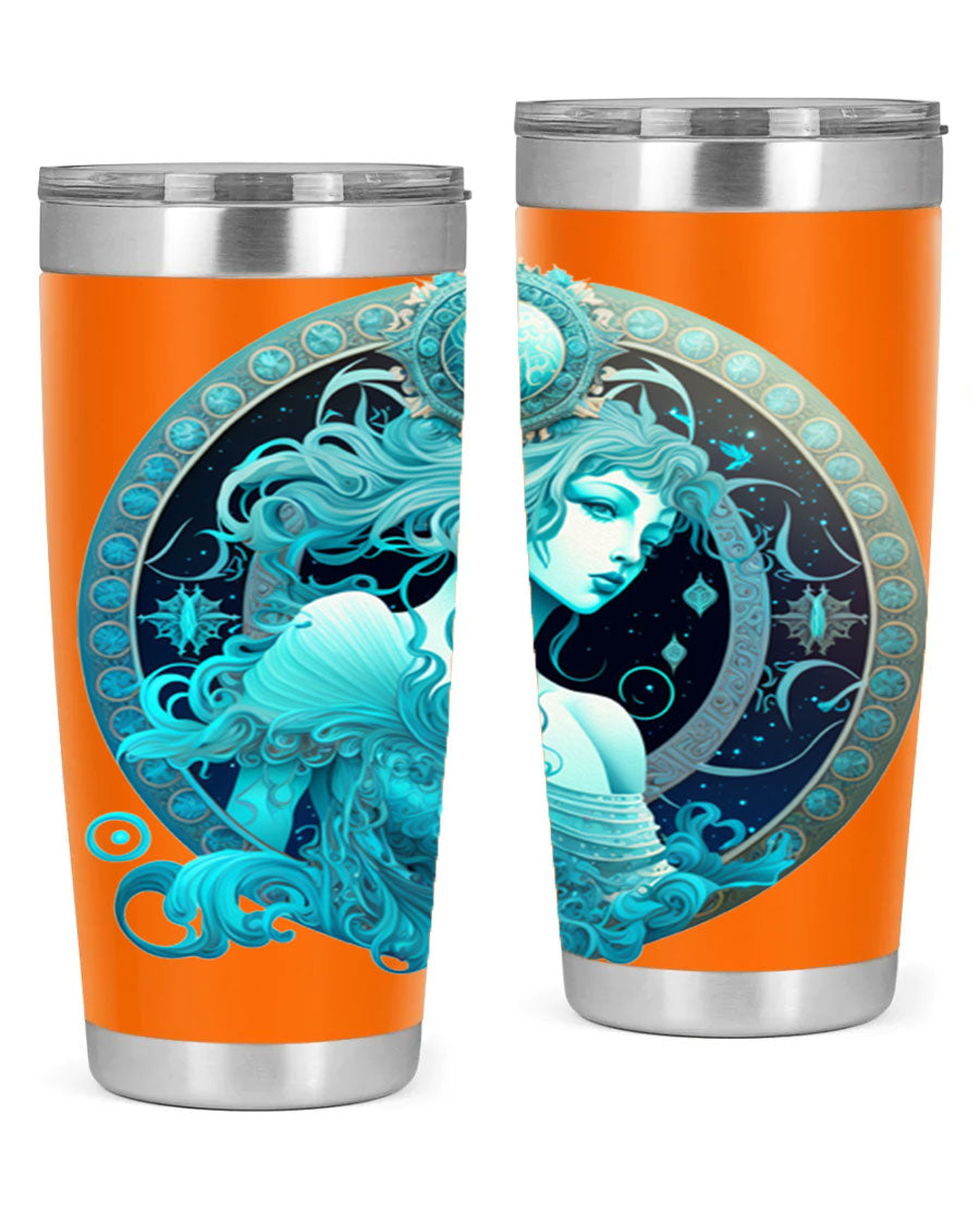 Aquarius 63# Tumbler featuring a double wall vacuum stainless steel design with a vibrant zodiac print.