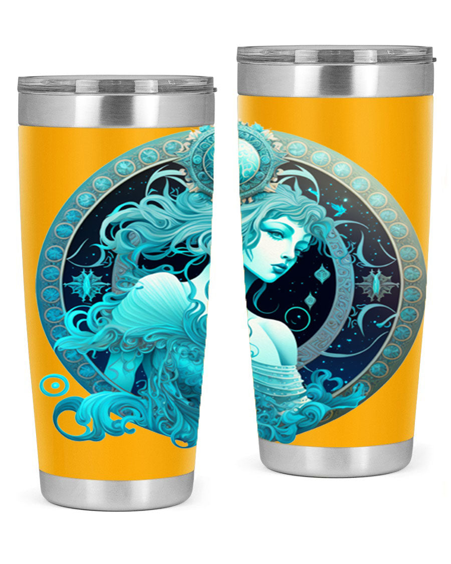 Aquarius 63# Tumbler featuring a double wall vacuum stainless steel design with a vibrant zodiac print.