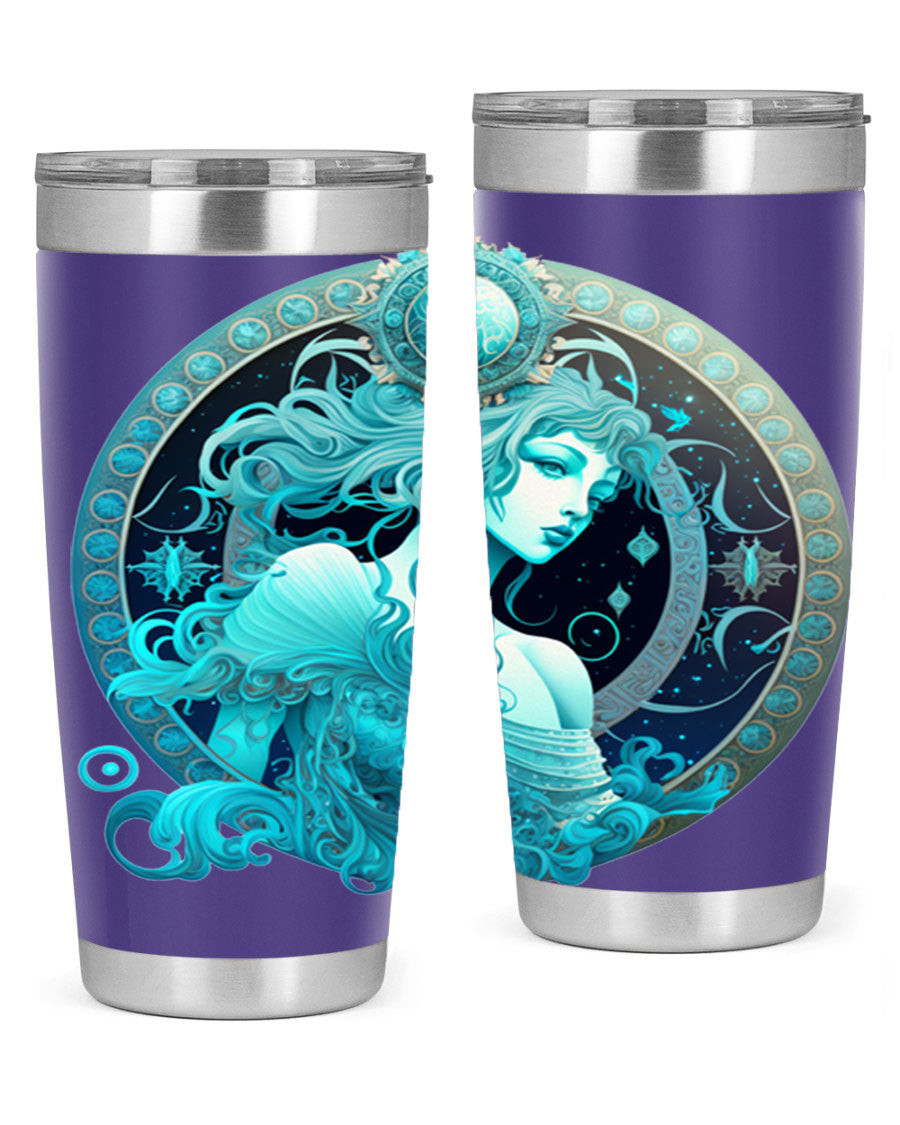 Aquarius 63# Tumbler featuring a double wall vacuum stainless steel design with a vibrant zodiac print.