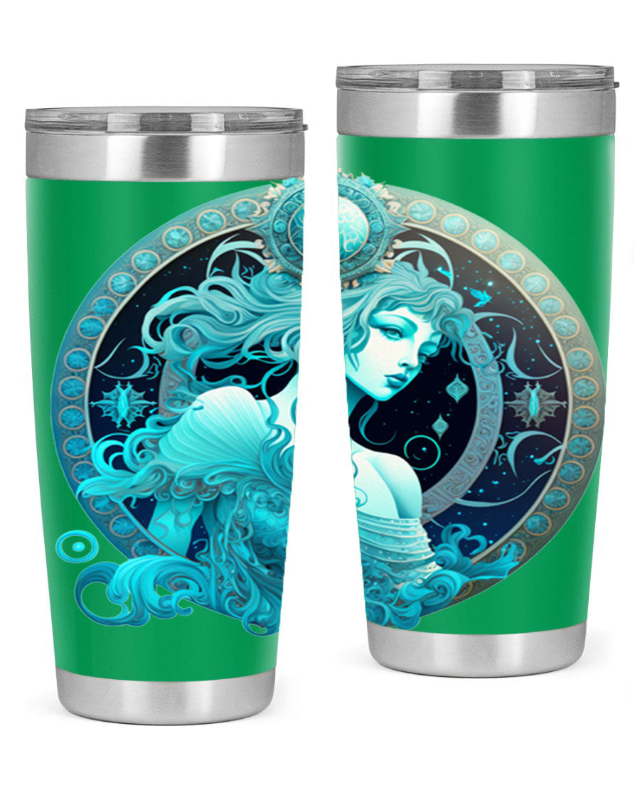 Aquarius 63# Tumbler featuring a double wall vacuum stainless steel design with a vibrant zodiac print.