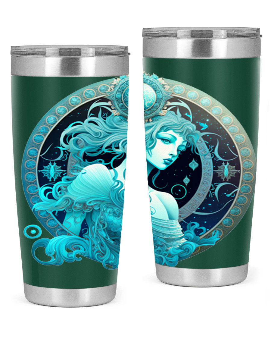 Aquarius 63# Tumbler featuring a double wall vacuum stainless steel design with a vibrant zodiac print.