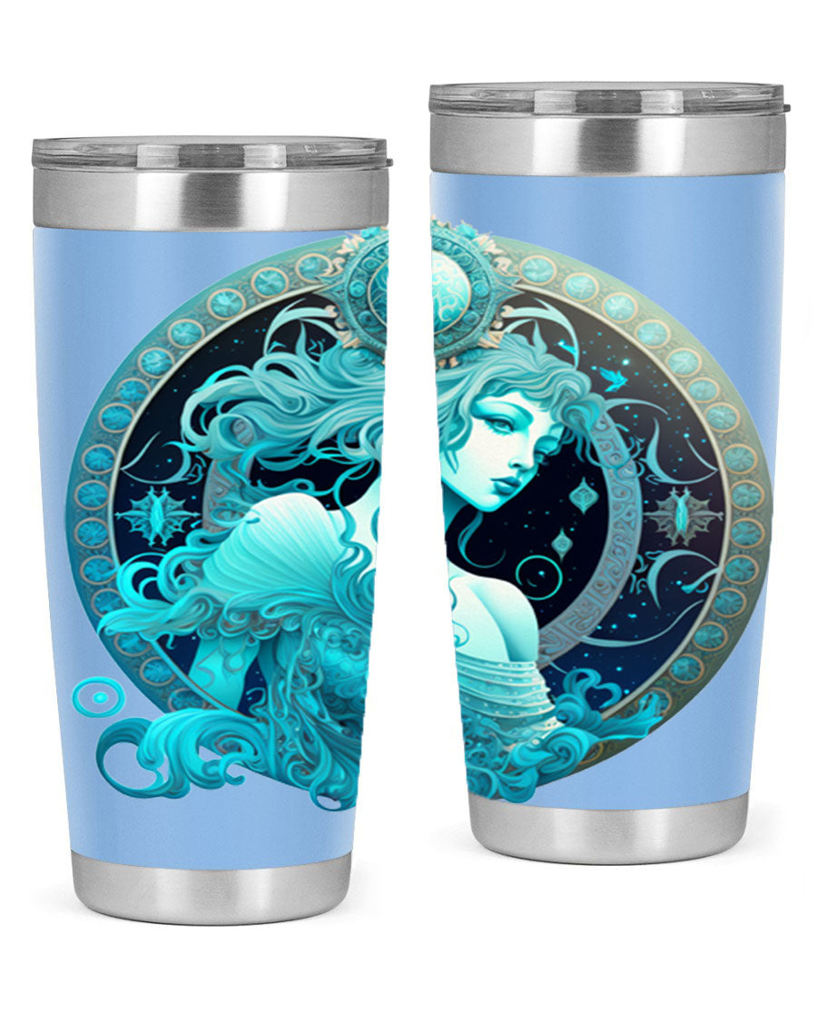 Aquarius 63# Tumbler featuring a double wall vacuum stainless steel design with a vibrant zodiac print.