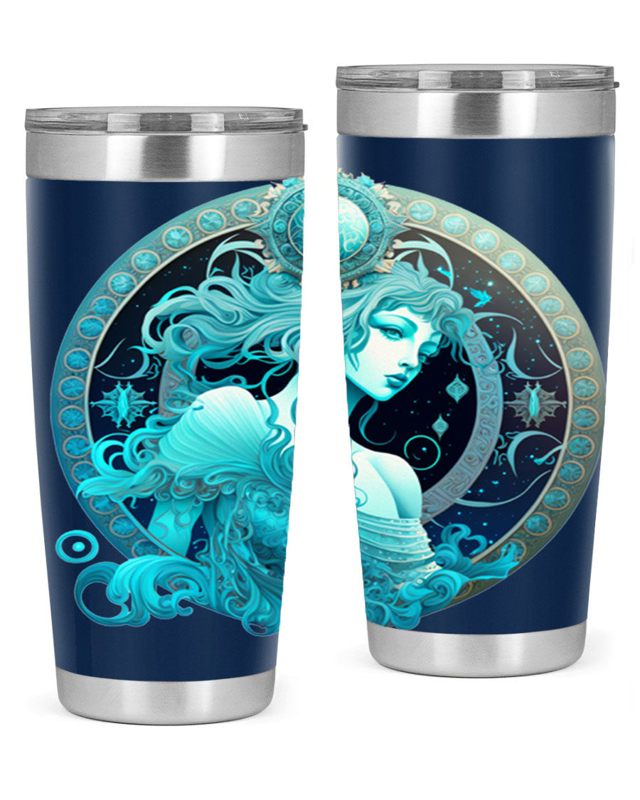 Aquarius 63# Tumbler featuring a double wall vacuum stainless steel design with a vibrant zodiac print.