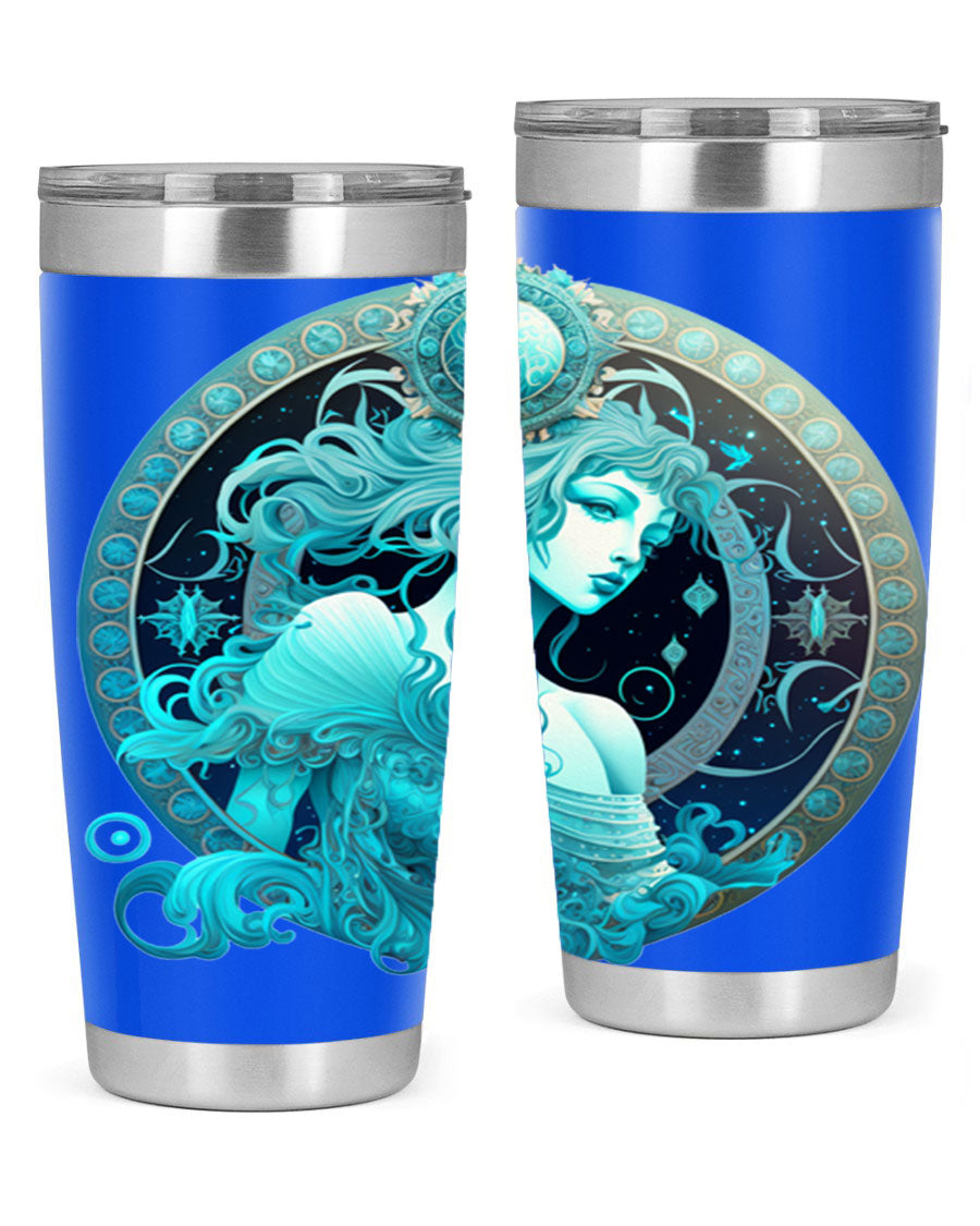 Aquarius 63# Tumbler featuring a double wall vacuum stainless steel design with a vibrant zodiac print.