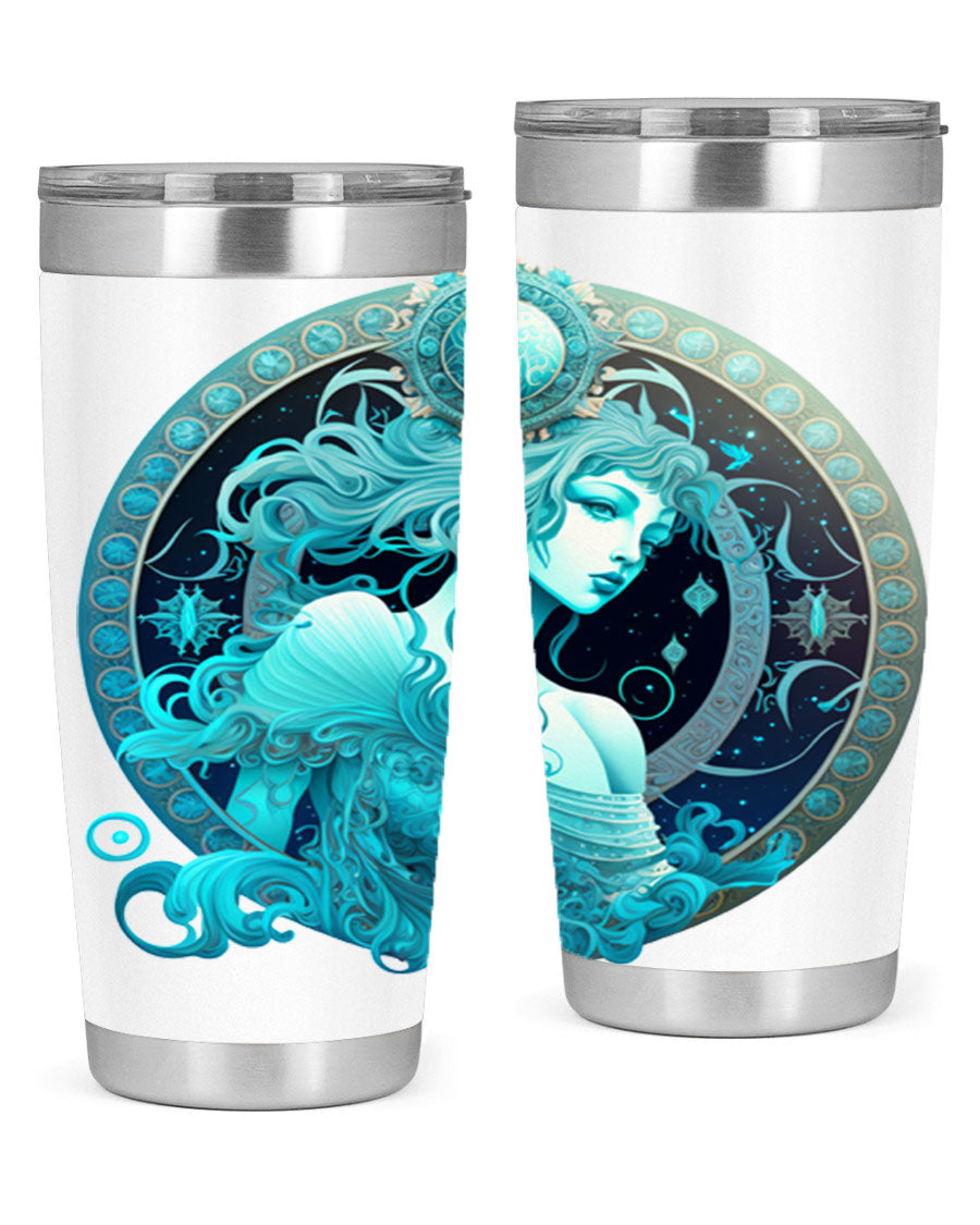 Aquarius 63# Tumbler featuring a double wall vacuum stainless steel design with a vibrant zodiac print.