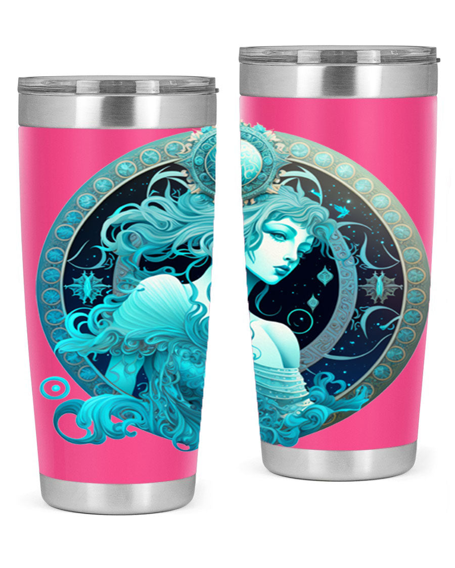 Aquarius 63# Tumbler featuring a double wall vacuum stainless steel design with a vibrant zodiac print.